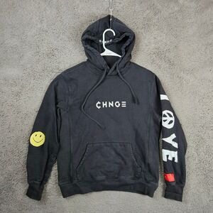CHNGE Black Organic Cotton Graphic Hoodie Peace Smiley Face Small